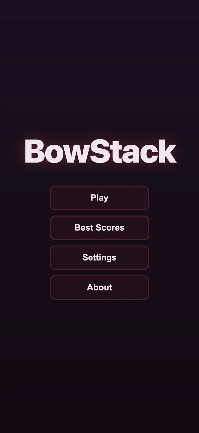 BowStack main menu on a dark plum background.